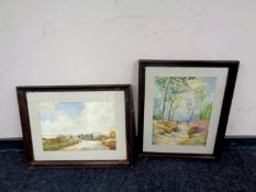 A watercolour depicting a hay cart on a rural track dated 1945, signed W G,