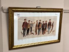 After T McArdle : Miner's whippet racing, colour print, signed in pencil,