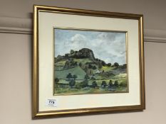 M Faulds : Buildings by a rocky landscape, watercolour,