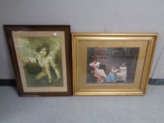 An Edwardian colour lithographic print, Story Time, together with a further Edwardian print,