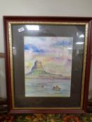 A watercolour drawing depicting Lindisfarne