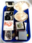 A tray of costume jewellery, necklaces,