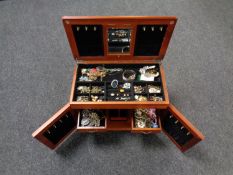 A large good quality reproduction jewellery casket containing costume jewellery