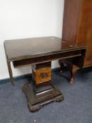 An early 20th century flap sided occasional table together with two oak barley twist dining chairs
