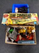 A wicker crate and a box containing toys,