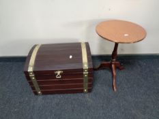 A copper topped wine table together with a reproduction storage casket
