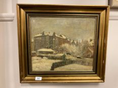 Continental school : Buildings in a town, oil on canvas,