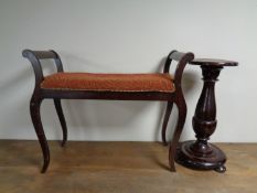 An Edwardian piano stool together with a plant stand