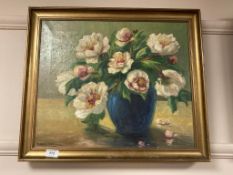 Continental school : Still life with flowers in a vase, oil on canvas,