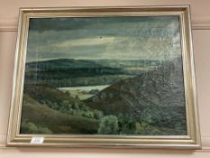 Continental school : A view across a valley, oil on canvas,