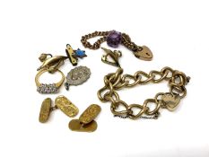 A small quantity of jewellery to include padlock bracelet, dress ring, miniature pen knife,