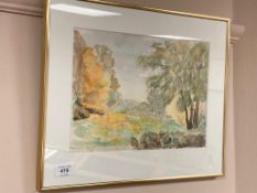 Continental school : A tree lined landscape, watercolour,
