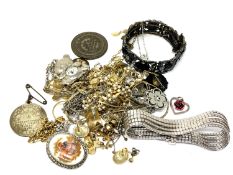 A quantity of costume jewellery, commemorative medallion,