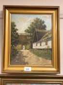Continental school : A thatched barn, oil on canvas,