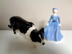 A Royal Doulton figure of a Border Collie together with a Coalport figure,