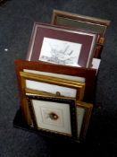 A box of assorted pictures and prints, scenes of Durham,