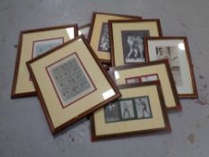 A group of approximately nine framed boxing prints