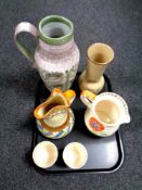 A tray containing Myott and Sons Art Deco vase, ivory jug and pair of beakers,