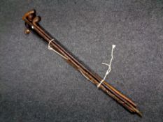 A bundle of five assorted walking sticks