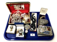 A tray containing costume jewellery, trinket boxes etc.