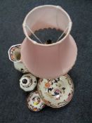 A tray of six pieces of Mason's Mandalay china to include vases, table lamp with shade, bowl.