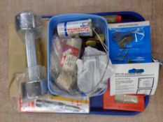 A tray of impact driver, hand tools, electrical wiring, window locks,