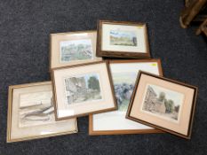 An Edward Jackson ink drawing, Boats at the Haven, Tynemouth, framed.