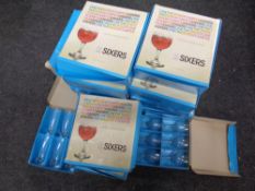 Eighteen boxes of Dema sixers wine glasses