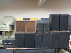 Six pairs of speakers to include Acoustic Research, Sharp, Hitachi etc, together with a JVC hifi.