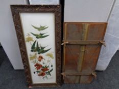 An antique hand painted porcelain panel initialled MJ Postle, depicting birds and flowers,