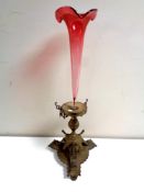 A gilt metal and glass table centre piece,