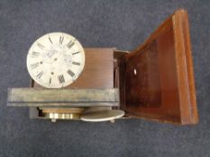 A box of miscellany to include clock faces, counter top display cabinet, Edwardian speaker,