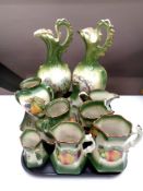 A tray of pair of antique transfer printed vases together with ten pieces of Mayfair Staffordshire