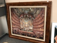 A colour print depicting a theatre interior,