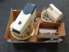 Two boxes of teasmade, Kenwood chef, mincer,