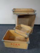 Four plywood metal bound crates (various sizes)