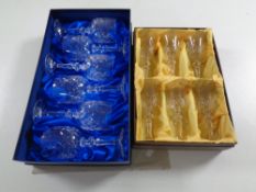 Two sets of six Bohemian crystal wine glasses (boxed)