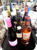 A tray containing ten assorted bottles of champagne, prosecco and wine,