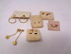 Six pairs of gold plated earrings, studs,