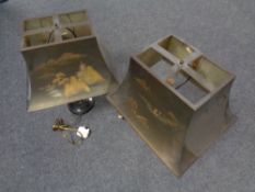 A pair of Japanese mixed-metal table lamps with shades