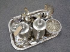 A large quantity of 20th century plated wares to include serving tray, cutlery,