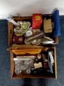 Two boxes containing miscellaneous china and ceramics to include glass trinket set, cabinet china,