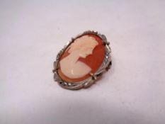 A silver and marcasite cameo brooch