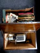 A box containing vinyl LPs, 78s and 45 singles,