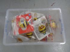 A plastic storage crate with lid containing skip, hop,