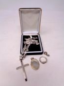 A collection of silver including locket,