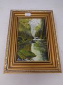 A J D Haslett oil on board, The Fairy Glen, Wales, in gilt frame, 11 x 17.
