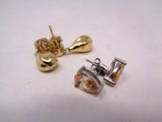 Two pairs of stone set silver earrings