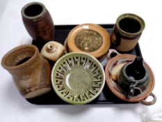 A tray of seven pieces of 20th century Scandinavian pottery,