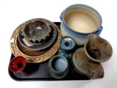 A tray of nine pieces of 20th century Scandinavian pottery